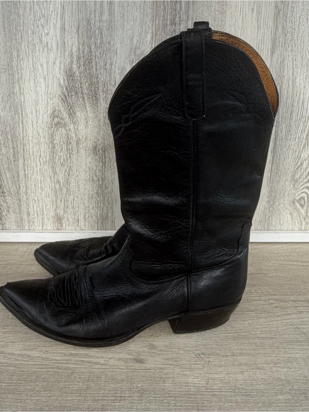 Vintage Anderson Bean Cowboy Boots Men Size 13 Black Leather Western Pointed Toe